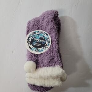 Charming Purple & White Pom-Pom Trim Cozy Socks